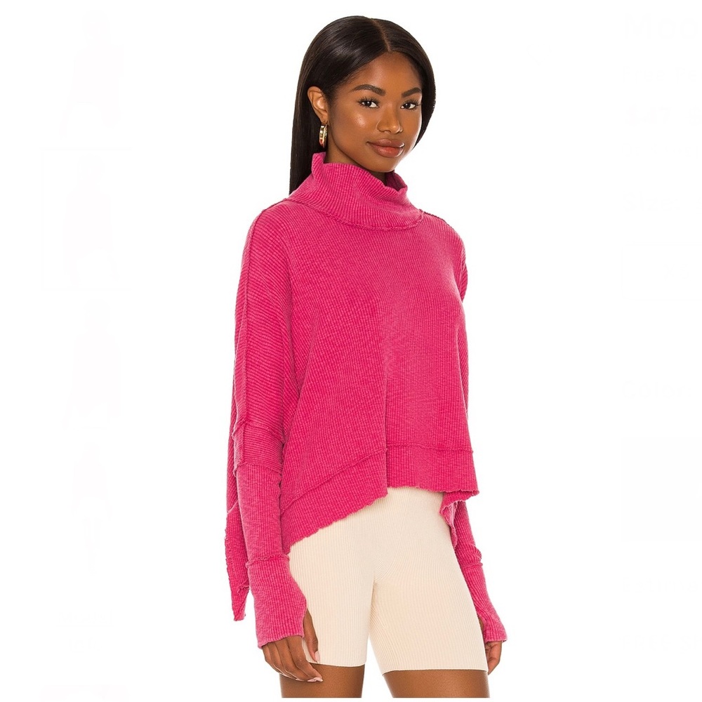 FREE PEOPLE PINK LONG SLEEVE RIBBED TOP - Picture 5 of 9